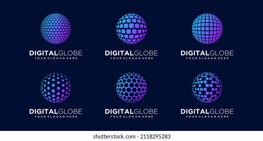 set of abstract world data digital Logo Design vector Template.