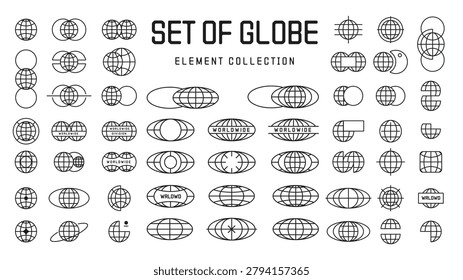 Set of abstract world Micrographic element Futuristic globe shape Collection