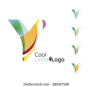 Set of abstract Y letter company logos. Business icons made of overlapping flowing waves. Light color modern minimal design