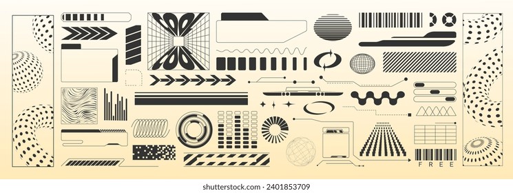 Conjunto de formas y2k abstractas, marcos. Elementos de estilo retro a la moda.