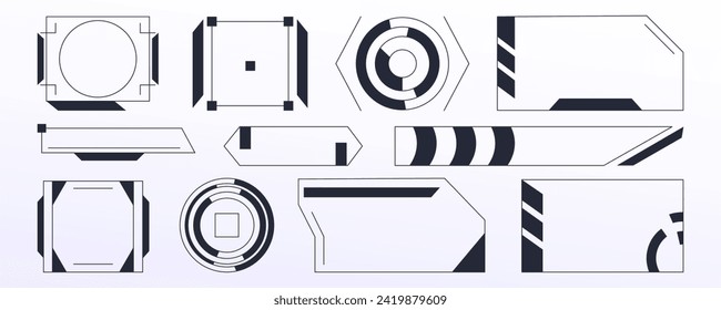 Set of abstract y2k shapes, frames. Elements in trendy retro style.
