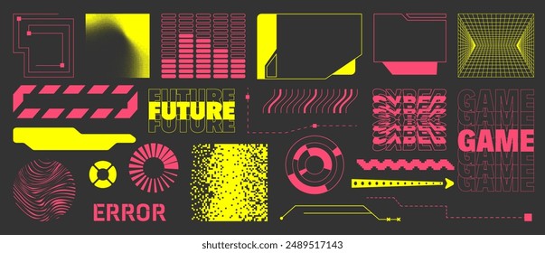 Set of abstract y2k shapes, frames. Elements in trendy retro style.