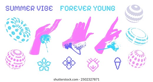 Set of abstract y2k shapes, frames. Elements in trendy retro style.