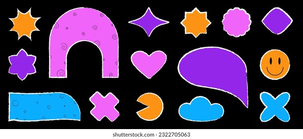 Set of abstract y2k simple trendy geometric shapes. Retro design elements. Vector illustration for social networks or posters. EPS 10