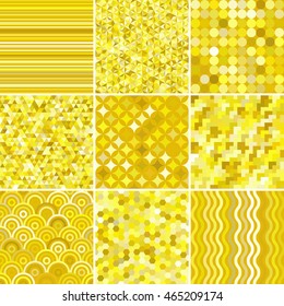Set of abstract yellow background, 9 geometric pattern, vector illustration. Texture can be used for printing onto fabric and paper.