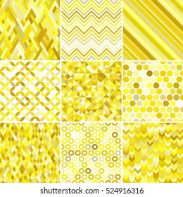 Set of abstract yellow background, 9 geometric pattern,  vector illustration. Texture can be used for printing onto fabric and paper. 