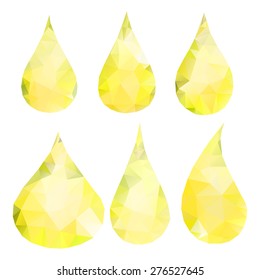 Set of abstract yellow drops consisting of triangles