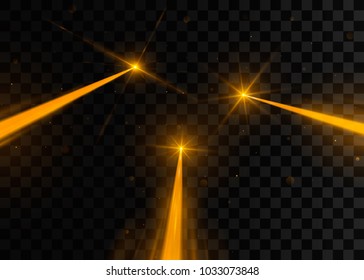 Set of abstract yellow laser beams. Isolated on black background. Vector illustration, eps 10.