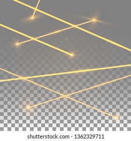 Set of abstract yellow laser beams. Isolated on black background. Vector illustration, eps 10.