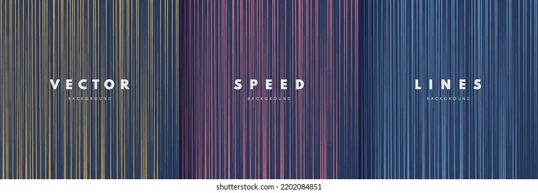 Set of abstract yellow, pink, blue vertical lines textures on dark background. Simple flat pattern design with copy space. Design for cover template, poster, web banner web, Print ad. Vector EPS10