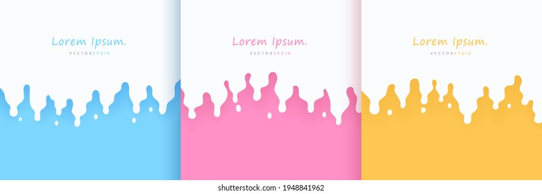 Set of abstract yellow pink and light blue fluid flowing drop. Minimal style. Simple flat trendy color design for presentation, flyer, brochure, website, front page, book, etc. Vector illustration