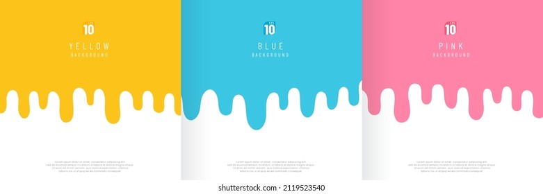 Set of abstract yellow, pink and light blue fluid flowing drop. Milk melting. Minimal style. Simple flat trendy color design for presentation, flyer, brochure, website, book, etc. Vector illustration