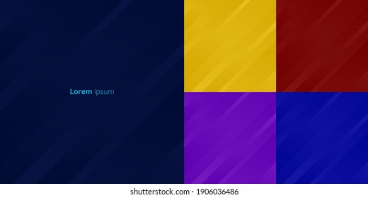 Set of abstract yellow, red, purple, blue background stripes geometric diagonal motion lines. Vector illustration