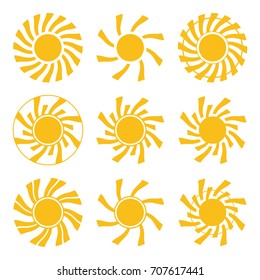 Set of abstract yellow sun icon.