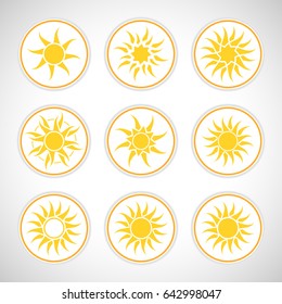 Set of abstract yellow sun icons.