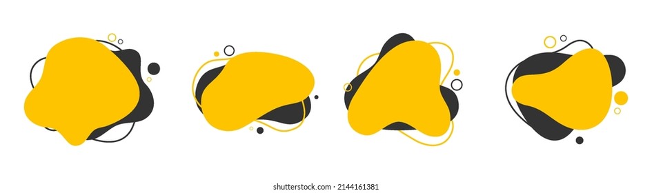Set of abstract yellow-black drops on a white background. Abstract spots of aquamarine color with dynamic coloring.