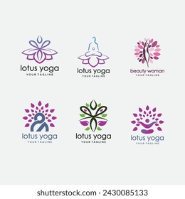 Diseño de plantilla de logotipo de yoga abstracto. Loto y abstracto humano.