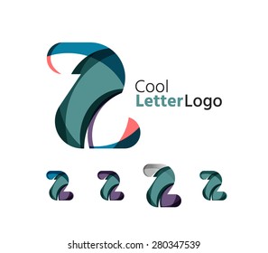 Set of abstract Z letter company logos. Business icons made of overlapping flowing waves. Light color modern minimal design