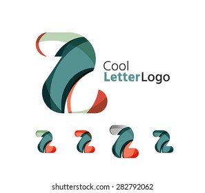 Set of abstract Z letter company logos. Business icons made of overlapping flowing waves. Light color modern minimal design