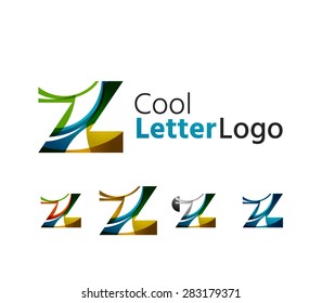 Set of abstract Z letter company logos. Business icons made of overlapping flowing waves. Light color modern minimal design