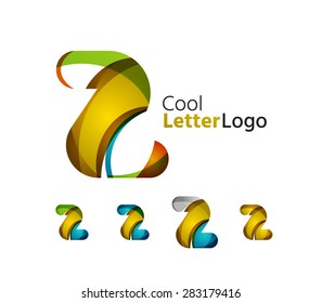Set of abstract Z letter company logos. Business icons made of overlapping flowing waves. Light color modern minimal design