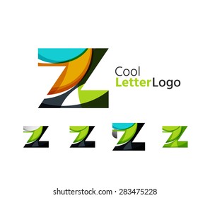 Set of abstract Z letter company logos. Business icons made of overlapping flowing waves. Light color modern minimal design