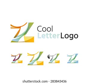 Set of abstract Z letter company logos. Business icons made of overlapping flowing waves. Light color modern minimal design