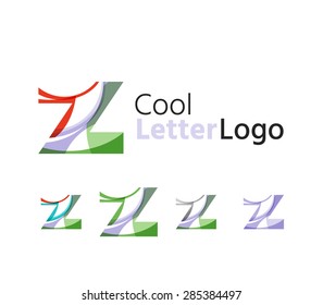 Set of abstract Z letter company logos. Business icons made of overlapping flowing waves. Light color modern minimal design