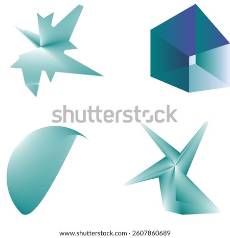 A set of absurd 3d shapes with fresh color on white background, a simple vector illustration. 5 April 2025. Malang City, East Java, Indonesia.