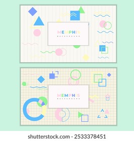 Set of abtract geomatric shapes pastels colour with line shape. Banner, poster, web design.