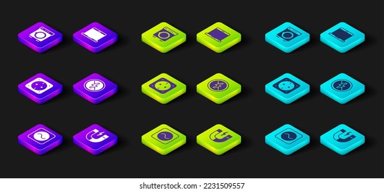 Set AC voltage source, Magnet, Electrical outlet, No lightning, Laptop and Washer icon. Vector
