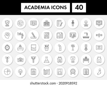 Set Of Academic Or Academia Icon In Black Line Art,