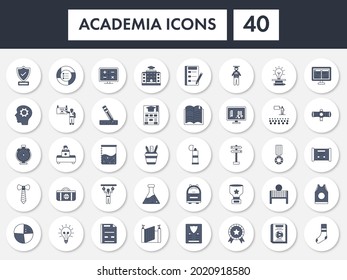 Set Of Academic Or Academia Icon In Blue And White Color.