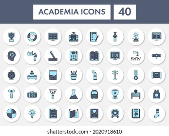 Set Of Academic Or Academia Icon In Blue Color.