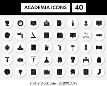 Set Of Academic Or Academia Icon In Glyph Style.