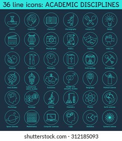 Set of academic disciplines icons. Vector EPS8 illustration. 