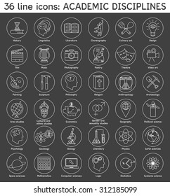 Set of academic disciplines icons. Vector EPS8 illustration. 