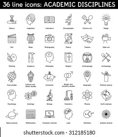 Set of academic disciplines icons. Vector EPS8 illustration. 