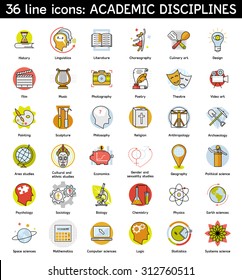 Set of academic disciplines icons. Vector EPS8 illustration. 