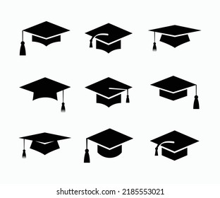 Set of Academic Graduation Caps Icon Vector Template