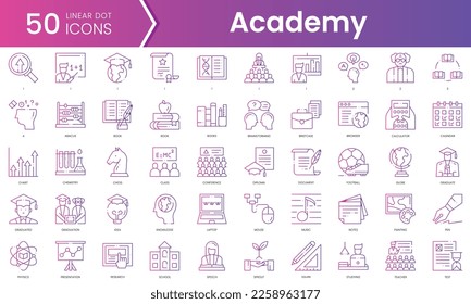 Set of academy icons. Gradient style icon bundle. Vector Illustration