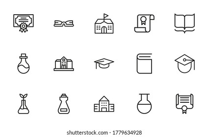 Satz von akademischen Vektorgrafik-Linien-Symbolen. Premium-Paket mit linearen Symbolen. Vektorgrafik einzeln auf weißem Hintergrund. Web-Symbole für Webseiten und mobile App. Trendloses Design.