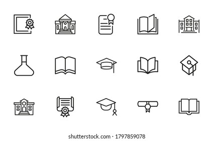 Conjunto de iconos de línea vectorial relacionados con la academia. Paquete de símbolos lineales premium. Ilustración vectorial aislada en un fondo blanco. Símbolos web para sitios web y aplicaciones móviles. Diseño de moda.