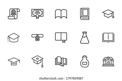 Conjunto de iconos de línea vectorial relacionados con la academia. Paquete de símbolos lineales premium. Ilustración vectorial aislada en un fondo blanco. Símbolos web para sitios web y aplicaciones móviles. Diseño de moda.