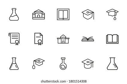Set of academy related vector line icons. Premium linear symbols pack. Vector illustration isolated on a white background. Web symbols for web sites and mobile app. Trendy design.