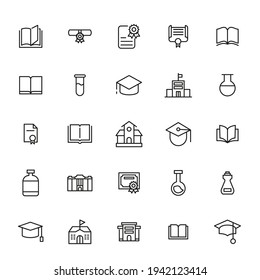 Conjunto de iconos de línea vectorial relacionados con la academia. Paquete de símbolos lineales premium. Ilustración vectorial aislada en un fondo blanco. Símbolos web para sitios web y aplicaciones móviles. Diseño de moda.