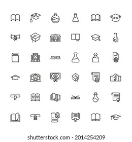 Satz von akademischen Vektorgrafik-Linien-Symbolen. Premium-Paket mit linearen Symbolen. Vektorgrafik einzeln auf weißem Hintergrund. Web-Symbole für Webseiten und mobile App. Das trendige Design.