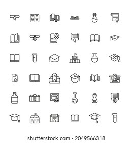 Conjunto de iconos de línea vectorial relacionados con la academia. Paquete de símbolos lineales premium. Ilustración vectorial aislada en un fondo blanco. Símbolos web para sitios web y aplicaciones móviles. Diseño de moda.