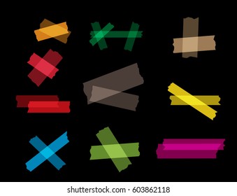 Set of accept cross and different size adhesive tape.