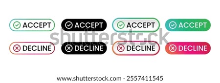 Set of accept and decline buttons collection. Colorful buttons with tick and cross sign. Vector Illustration.